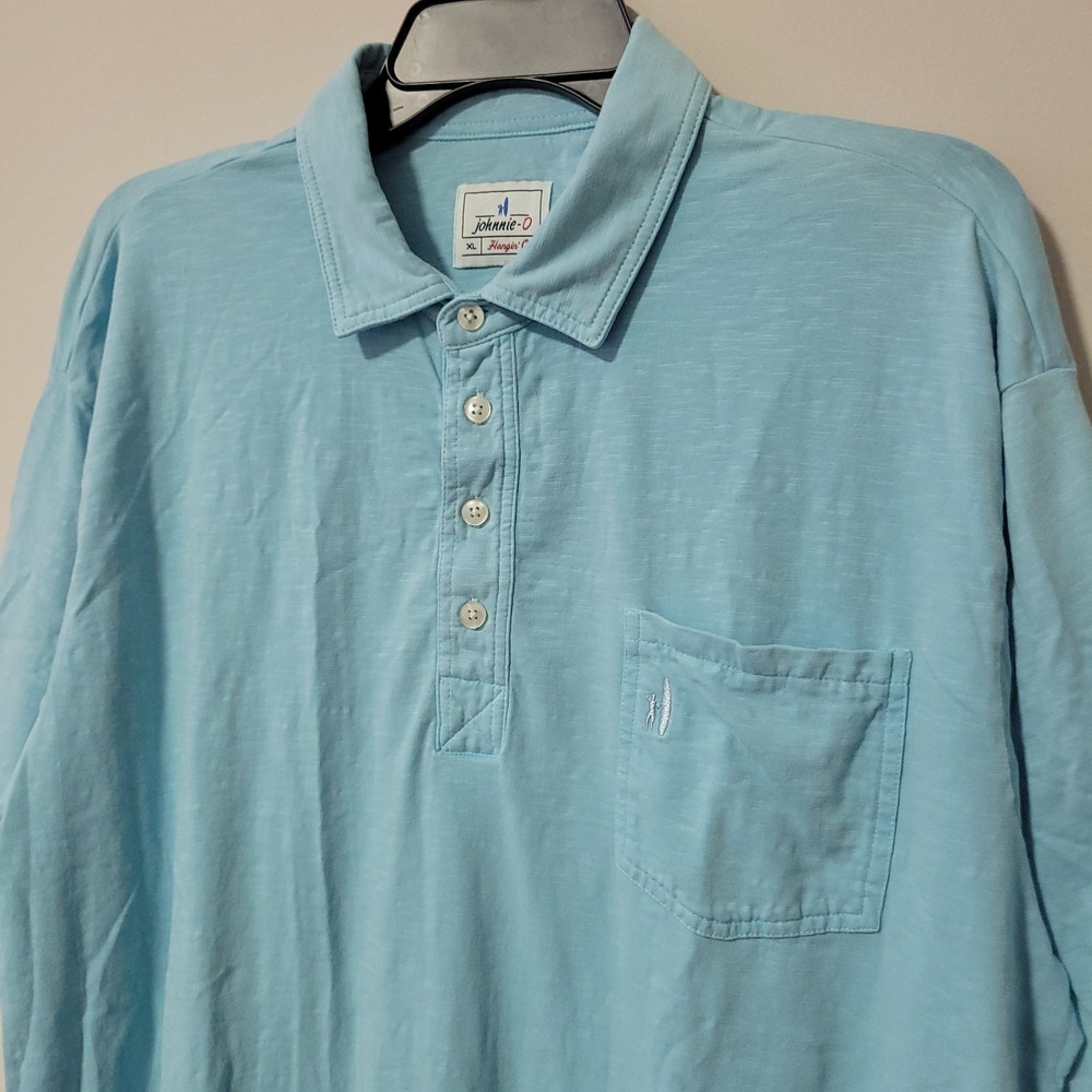 Johnnie-O Hangin Out Polo Shirt Mens XL Blue Slub Short Sleeve‎ Pocket Casual